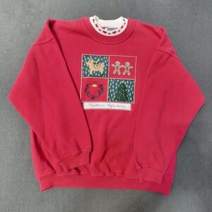 EUC Northern Reflections VTG Christmas Sweatshirt Red Double Collar Hearts LG